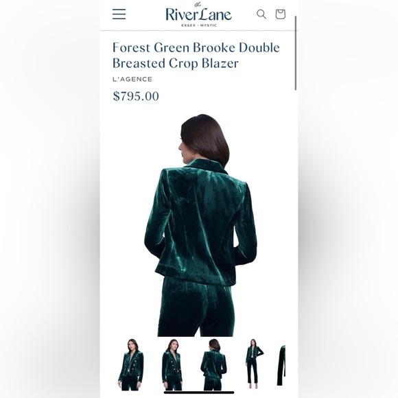 L’Agence Forest Green Brook Velvet Crop Blazer – Size 8 - Picture 4 of 16